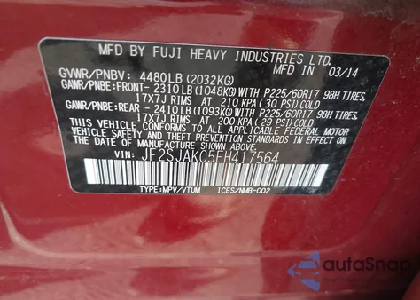 2015 Subaru Forester 2.5I Limited from USA, damaged, VIN JF2SJAKC5FH417564